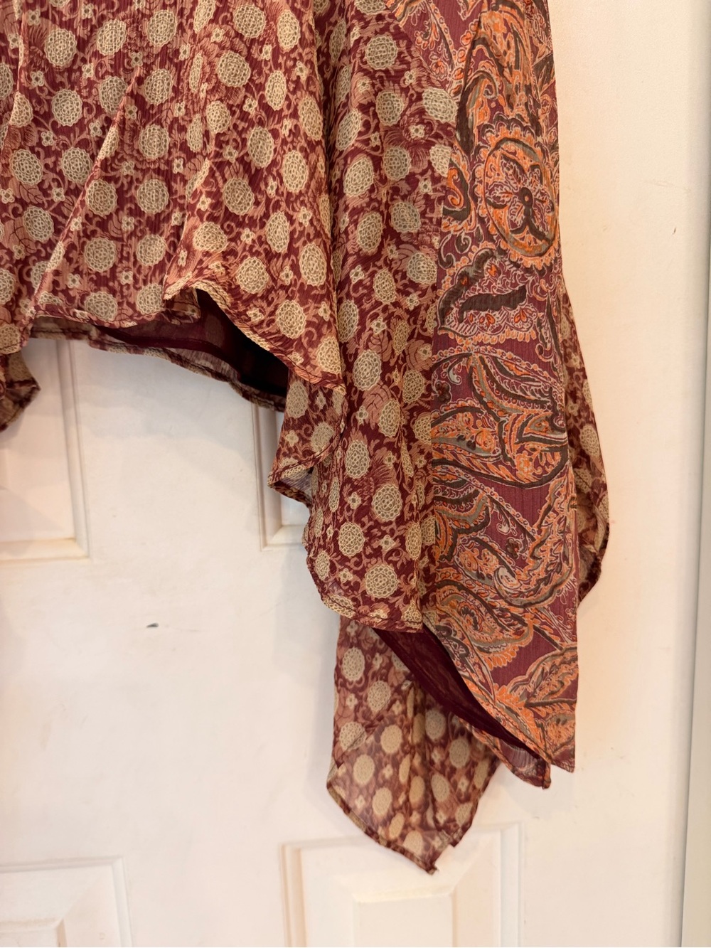 Sundance Paisley Handkerchief Hem Skirt in Rust & Peach, Silk, Lightweight, Sz 6 - Picture 5 of 14